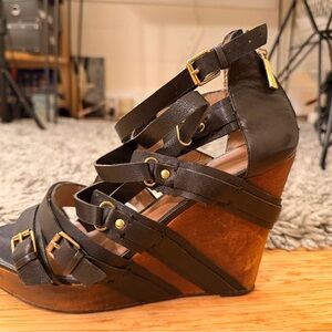 Matt Bernson Black Strappy Wedge Sandals